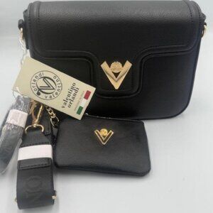 Valentino Orlandi Black Crossbody Bag w/Matching Pouch & Strap Set - NWT